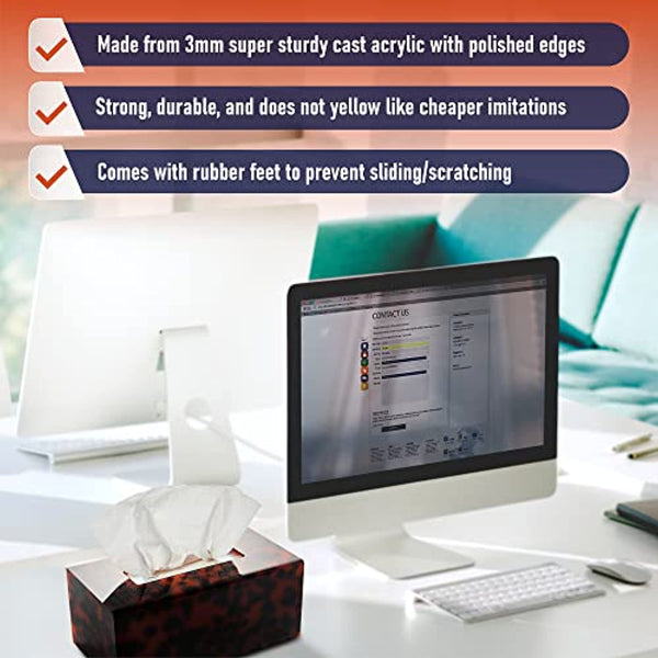 Acrylic Tissue Box Holder, Clear Tissue Box Dispenser for Facial Tissue, Napkins, Dryer Sheets. Perfect Cover for Bathroom, Desks, Countertop, Vanity, Bedroom, Night Stands (Rectangle, Tortoise Shell)
