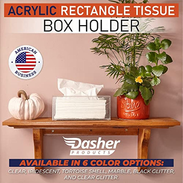 Acrylic Tissue Box Holder, Clear Tissue Box Dispenser for Facial Tissue, Napkins, Dryer Sheets. Perfect Cover for Bathroom, Desks, Countertops, Vanity, Bedroom, Night Stands (Rectangle, Clear Glitter)