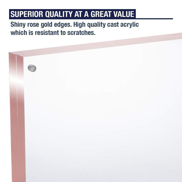 Acrylic Picture Frame 5x7 with Rose Gold Edges - Double Sided Magnetic Photo Frame, 24 mm Thick Clear Picture Frame, 5 x 7 Inches Acrylic Frame, Self Standing for Desktop Display (1 Pack)