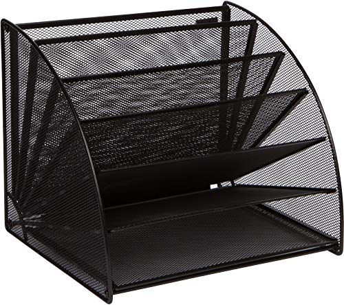 Mesh Office Organizer for Desk - Fan Shaped Desktop Organizer with 6 Compartments for Filing Paper, Bills, Letters. Desk File Organizer for Work, School, Office, Waiting Room, Classroom, and More