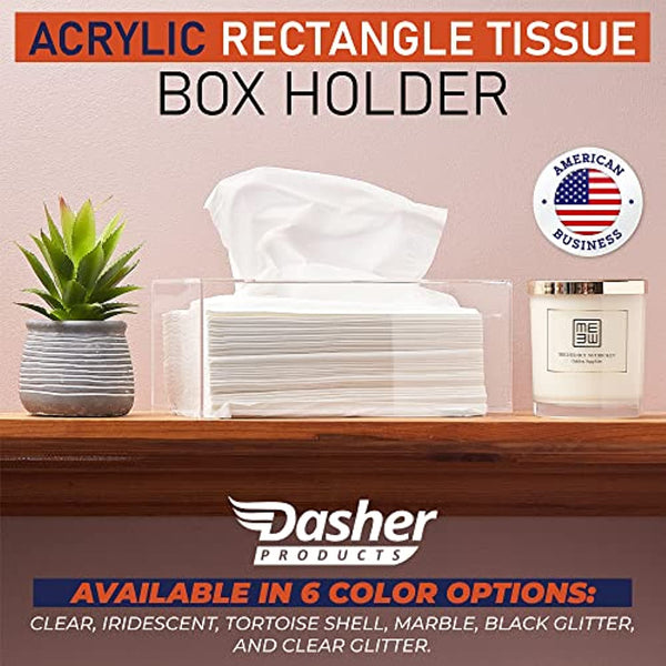 Acrylic Tissue Box Holder, Clear Tissue Box Dispenser for Facial Tissue, Napkins, Dryer Sheets. Perfect Cover for Bathroom, Desks, Countertops, Vanity, Bedroom, Night Stands (Rectangle, Clear)