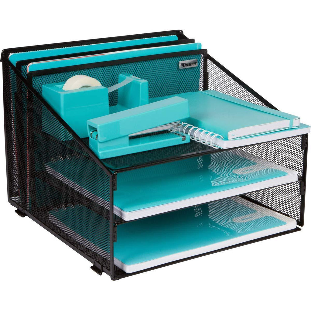 Office Desk Organizer Metal Mesh with 3 Paper Trays and 2 Vertical Upr Dasher Products