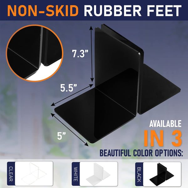 Acrylic Bookends, 2 Pairs of Clear Invisible Book Ends for Shelves, 4mm Heavy Duty Non Skid Book Holders for Books, Movies, DVDs, CDs, Video Games. Book Stopper for Home, Office, Library (Black)