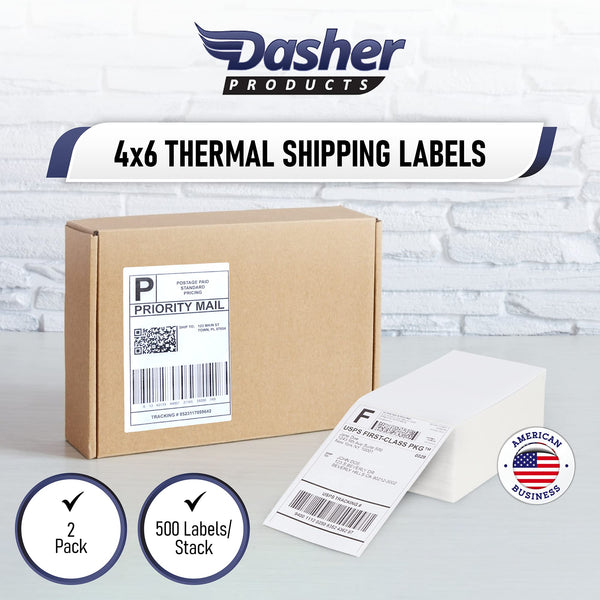 Thermal Shipping Labels 4x6, 500 Fan-Fold Perforated Labels Two Pack, Commercial Grade with Permanent Adhesive, Direct Thermal Printer Label Compatible with Zebra, Rollo, iDRPT, Polono, MUNBYN, Elton x