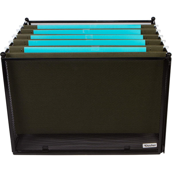 Hanging File Organizer Mesh Box - File Organizer Box Supports Letter Sized and Legal Sized Hanging Folders, Modern Black Metal Mesh Hanging File Crate, Collapsible File Organizer for Home or Office