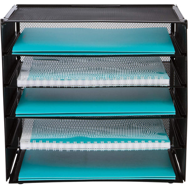 Desk Organizer Tray - Letter Tray in Black Metal Mesh for Organizing Files, Papers, Bills, Folders, Letters, Binders, and More. Desktop Paper Tray Rack for Home, Office, or School … (5 Tier)