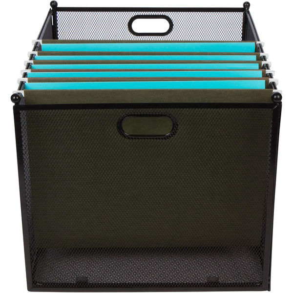Hanging File Organizer Mesh Box - File Organizer Box Supports Letter Sized and Legal Sized Hanging Folders, Modern Black Metal Mesh Hanging File Crate, Collapsible File Organizer for Home or Office