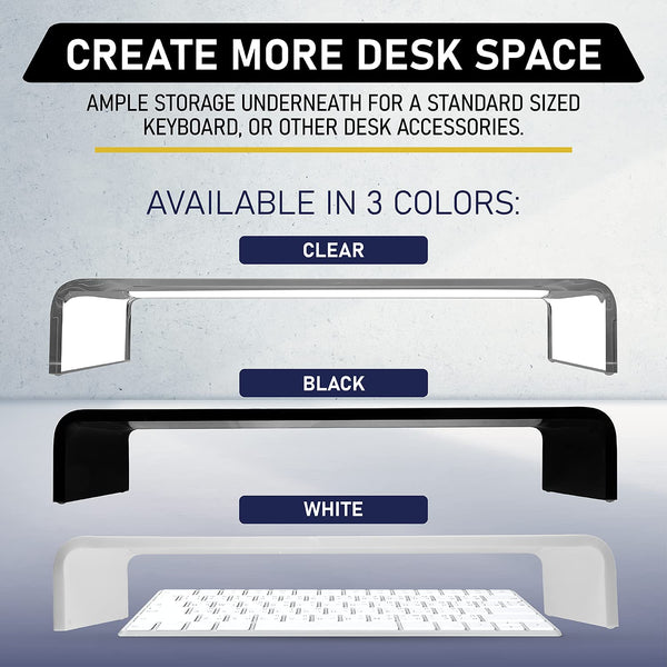 Acrylic Monitor Stand with Matching Pen Holder, 12mm Thick Clear Acrylic Monitor Riser, Laptop Stand for Home, Office, and Work. Computer Desk Riser with Keyboard Storage for LCD LED TV Screen (White)