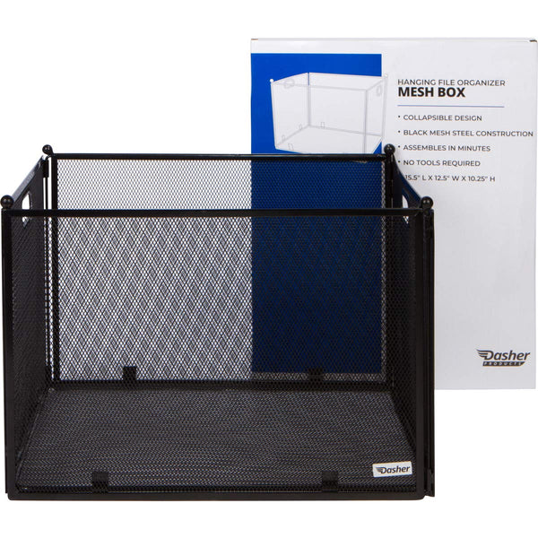 Hanging File Organizer Mesh Box - File Organizer Box Supports Letter Sized and Legal Sized Hanging Folders, Modern Black Metal Mesh Hanging File Crate, Collapsible File Organizer for Home or Office