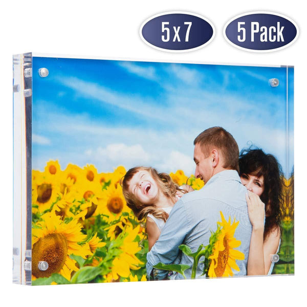 Dasher Products Acrylic Picture Frame 5x7 - Double Sided Magnetic Photo Frame (5 Pack)