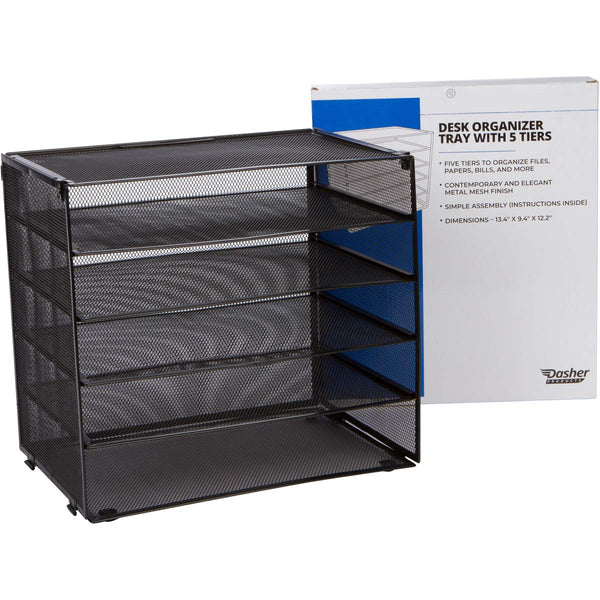 Desk Organizer Tray - Letter Tray in Black Metal Mesh for Organizing Files, Papers, Bills, Folders, Letters, Binders, and More. Desktop Paper Tray Rack for Home, Office, or School … (5 Tier)