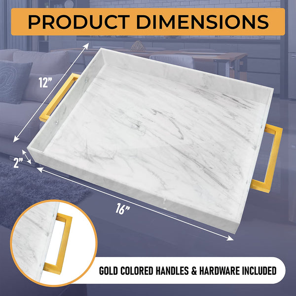 Acrylic Serving Tray with Gold Handles, 16