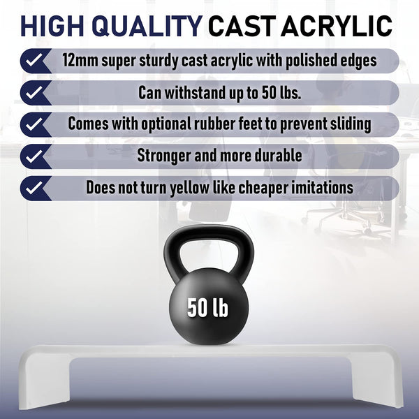 Acrylic Monitor Stand with Matching Pen Holder, 12mm Thick Clear Acrylic Monitor Riser, Laptop Stand for Home, Office, and Work. Computer Desk Riser with Keyboard Storage for LCD LED TV Screen (White)