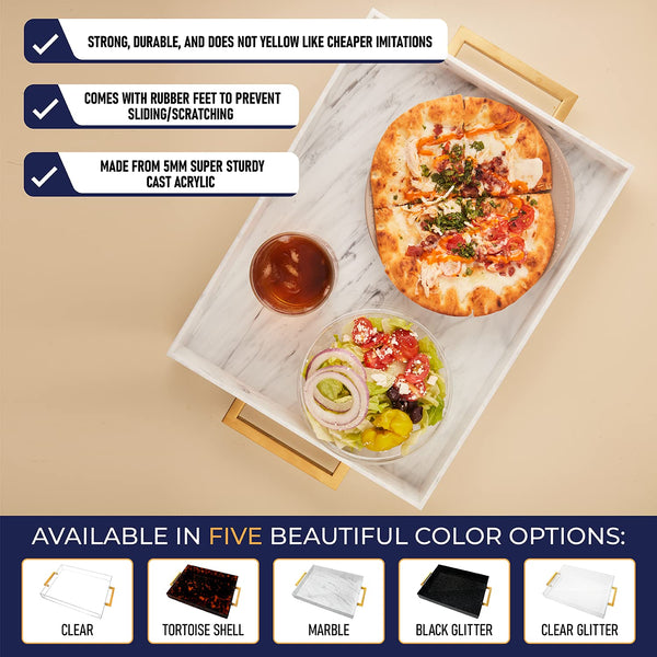 Acrylic Serving Tray with Gold Handles, 16