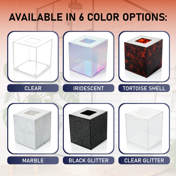 Acrylic Tissue Box Holder, Square Clear Tissue Box Dispenser for Facial Tissue, Napkins, Dryer Sheets. Perfect for Bathroom, Desks, Countertop, Vanity, Bedroom Dressers, Night Stands (Square, Clear)