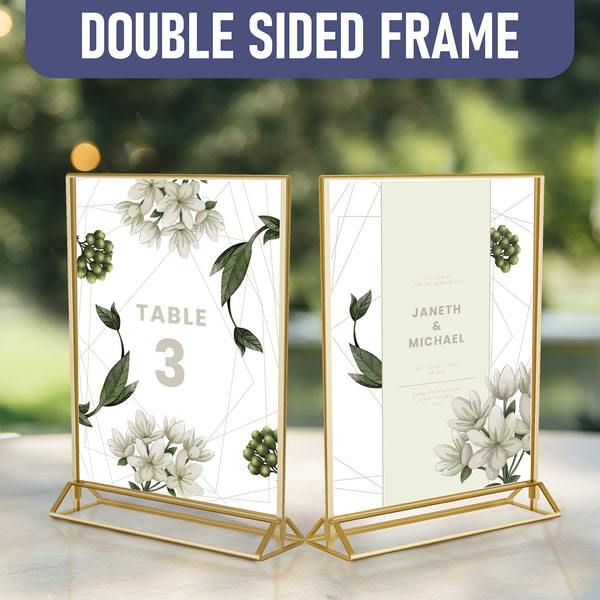 Dasher Products Gold Picture Frames Double Sided - 6 Pack - 4x6 Acrylic Gold Table Number Holders, Clear Easel Table Stands for Signs, Gold Frames for Wedding Table Numbers, Menu Holder, Photo Frame