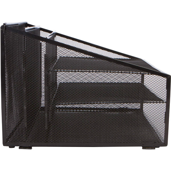 Office Desk Organizer Metal Mesh with 3 Paper Trays and 2 Vertical Upright Sections, Desktop File Holder for Letter Size A4, Folders, Stationary, and Desk Accessories