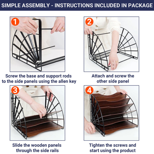 Fan Shaped Office Desk Organisers, 6 Compartments with Wood Patterned Shelves, Office Supplies Desk Organiser for Storage of Paper, Bills, Letters, Multi-Functional Desk Organisers and Accessories