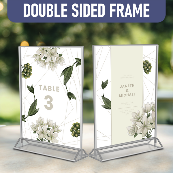 Silver Picture Frames Double Sided - 6 Pack - 4x6 Acrylic Silver Table Number Holders, Clear Easel Table Stands for Signs, Silver Frames for Wedding Table Numbers, Menu Holder, Photo Frame