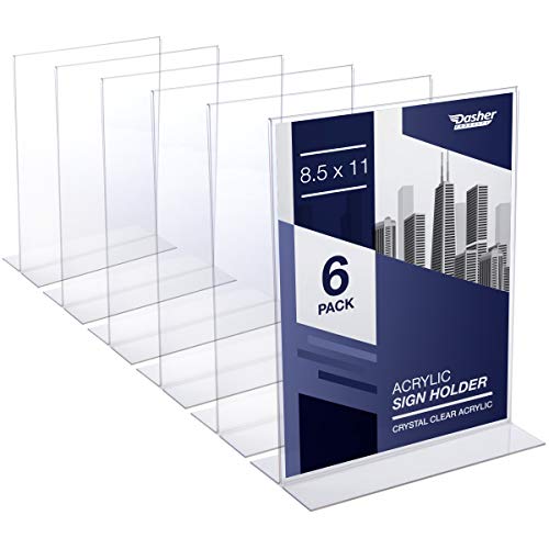 Acrylic Sign Holder 8.5 x 11 - T-Shape Double Sided Acrylic Table Signs Stand with Wide Base, Plastic Sign Holder for Table Top Signs and Acrylic Table Signs, Menu Holder, Paper Display Stand (6 Pack)