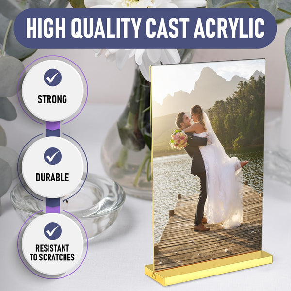 5x7 Luxurious Acrylic Gold Frames, 6 pack, Stunning Photo Displays, Enhance Your Event Ambience with Exquisite Gold Table Number Holders, Showcase Memories in Style with Elegant Gold Sign Holder