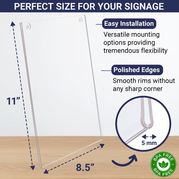 Acrylic Sign Holder 8.5 x 11 - Clear Frame Paper Holder with Multiple Mounting Options Included, Wall Mount Frame 8.5x11 inches, Perfect for Home, Office, Store, Restaurant, School and More (6 Pack)