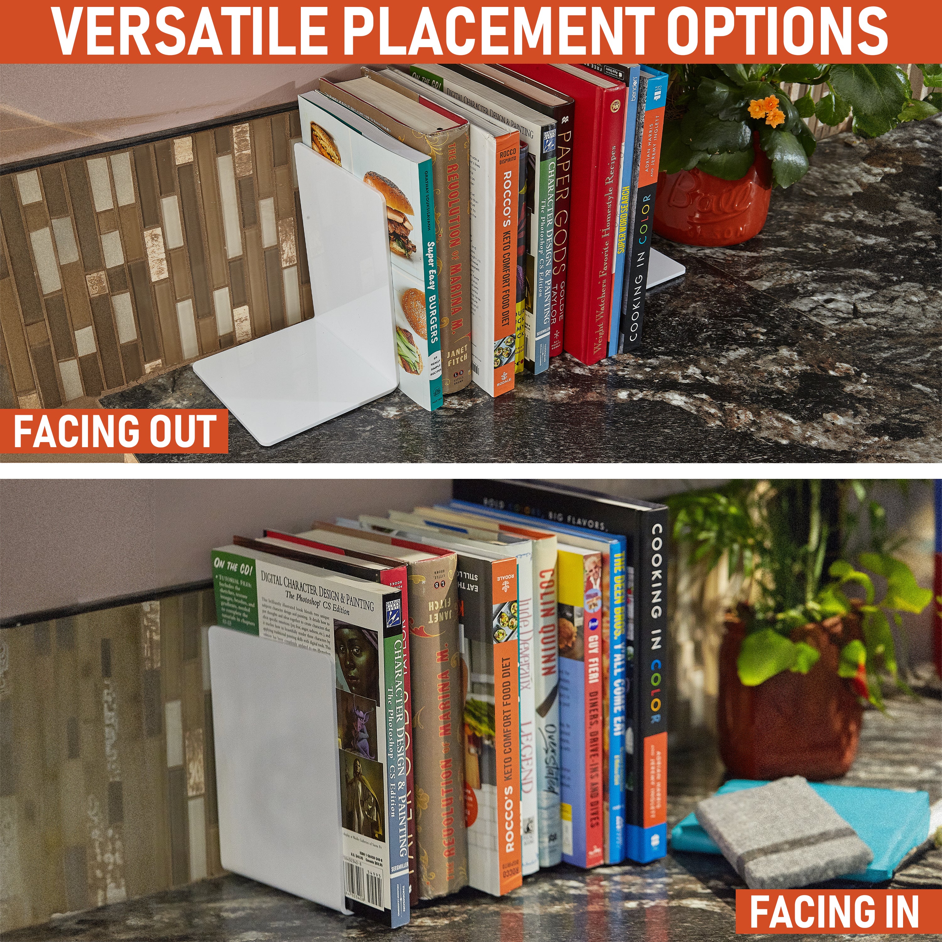 Scalloped Acrylic Bookends – Stylish & Durable Book Holders For Shelves & Decor With Non-Slip Pads (White