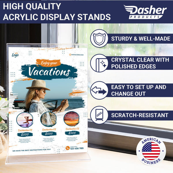 Acrylic Sign Holder 8.5 x 11 - Acrylic T Shape Table Top Display Stand, Double Sided, Bottom Load, Portrait Style Menu Ad Frame. Perfect for Restaurants, Promotions, Photo Frames, Classroom (3 Pack)