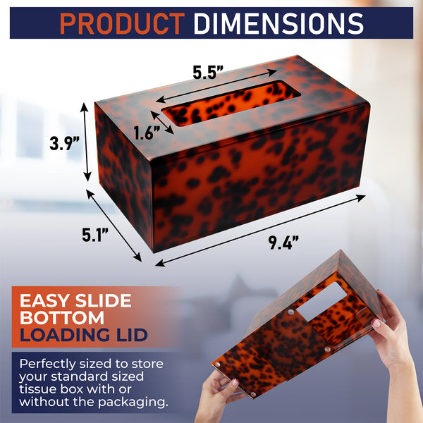 Acrylic Tissue Box Holder, Clear Tissue Box Dispenser for Facial Tissue, Napkins, Dryer Sheets. Perfect Cover for Bathroom, Desks, Countertop, Vanity, Bedroom, Night Stands (Rectangle, Tortoise Shell)
