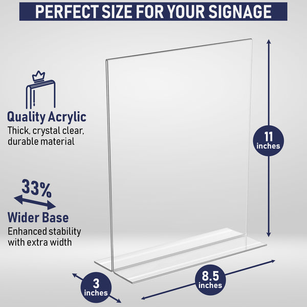 Acrylic Sign Holder 8.5 x 11 - T-Shape Double Sided Acrylic Table Signs Stand with Wide Base, Plastic Sign Holder for Table Top Signs and Acrylic Table Signs, Menu Holder, Paper Display Stand (6 Pack)