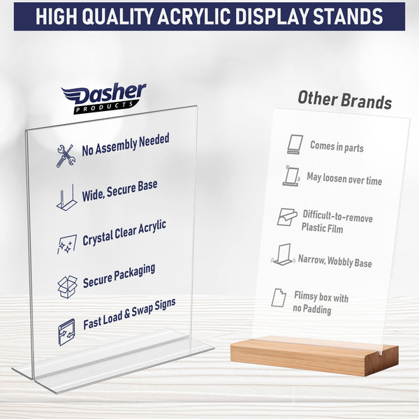 Acrylic Sign Holder 8.5 x 11 - Acrylic T Shape Table Top Display Stand, Double Sided, Bottom Load, Portrait Style Menu Ad Frame. Perfect for Restaurants, Promotions, Photo Frames, Classroom (3 Pack)