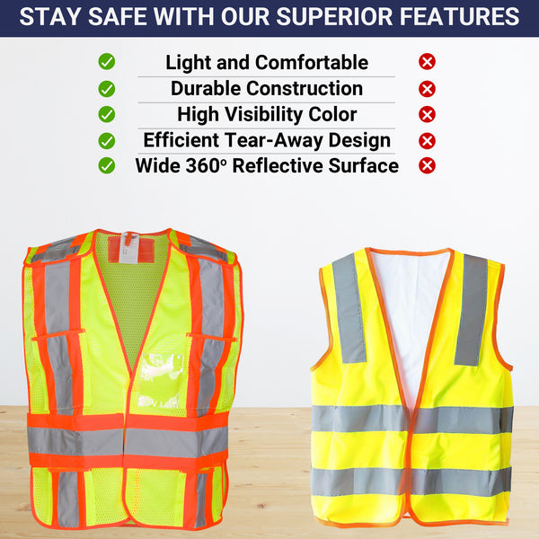 High Visibility Safety Vest – ANSI Class 2 Breakaway Vest with 5 Pockets, Yellow with Adjustable Hook and Loop Closure, Hi Vis Breathable Mesh, Heavy Duty Work Wear for Men or Women, 3 Pack (Medium/Large)
