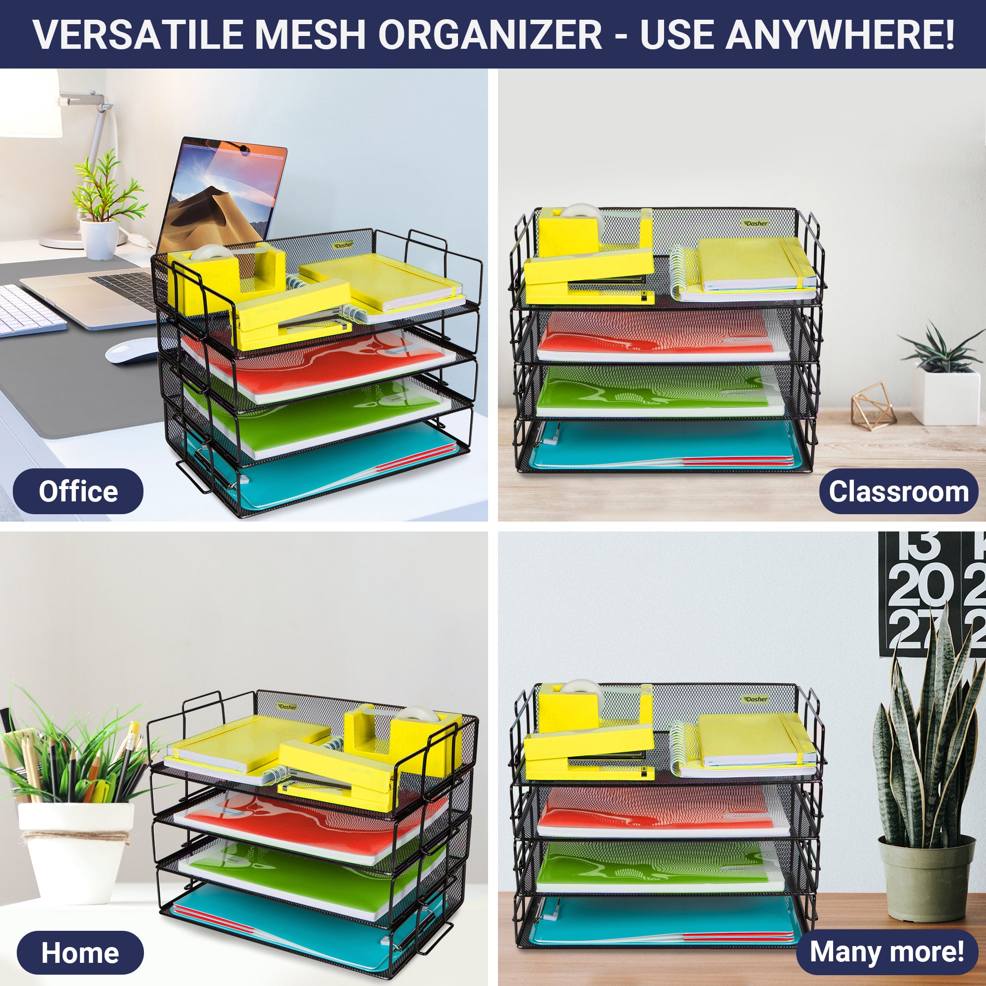 Stackable Paper Tray Desk Organizer – 4 Tier Metal Mesh Letter Organiz ...