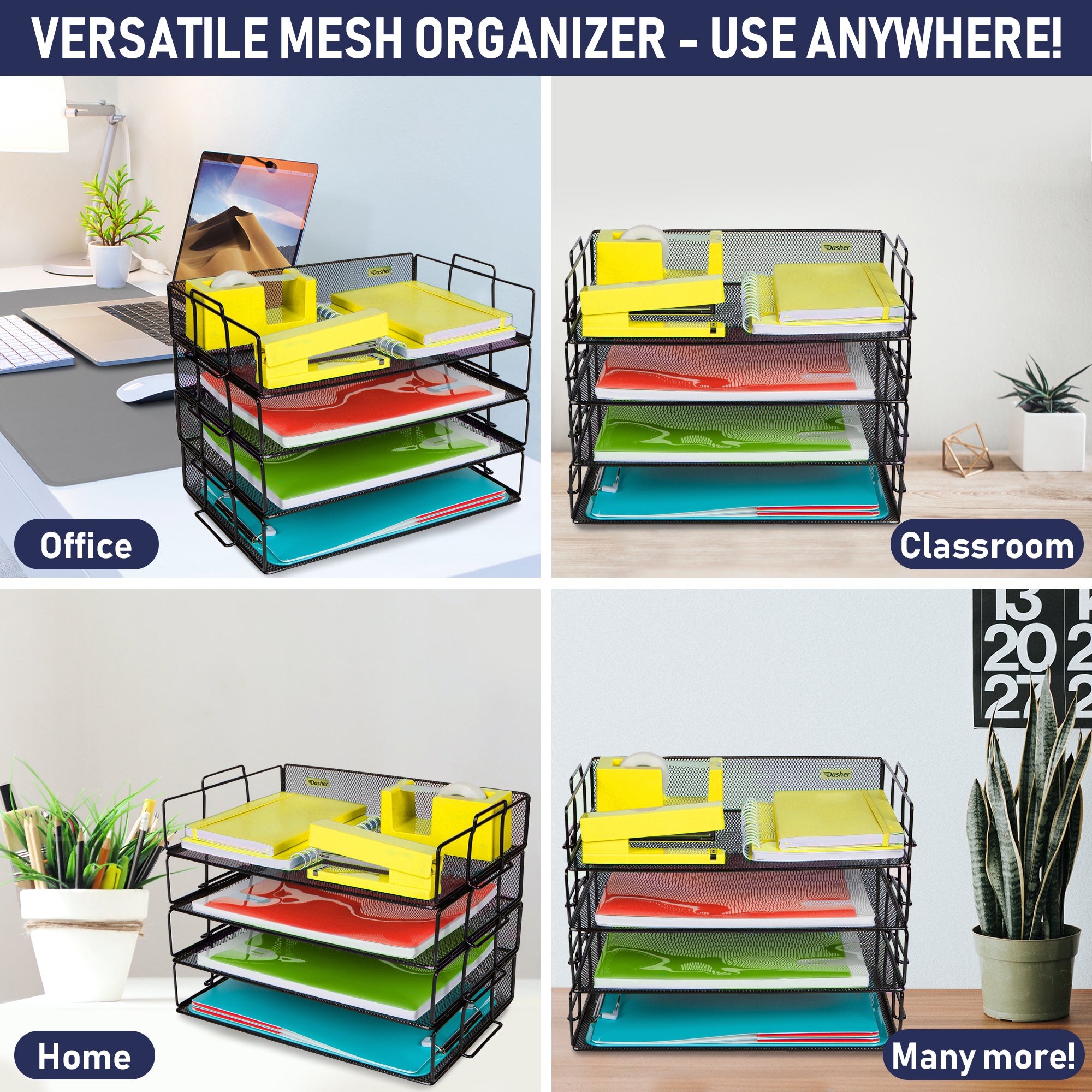 thumbnail image 2 of Office Desk Filing Trays Letter Rack A4 Paper Document Organizer Holder 2 of 12