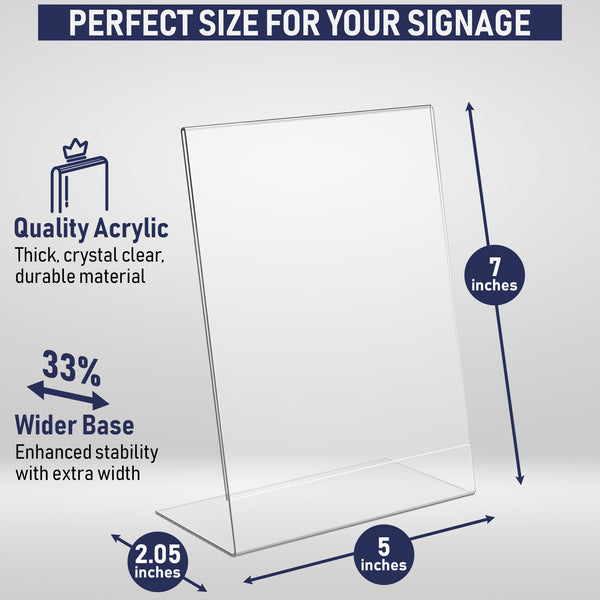 Slant Back Acrylic Sign Holder 5x7 - Clear Picture Frame Stand, 5 x 7 Inches Photo Frames Display for Sign, Menu, Document, Picture, Flyer, and More. Slant Ad Photo Frame Display Holders (6 Pack)