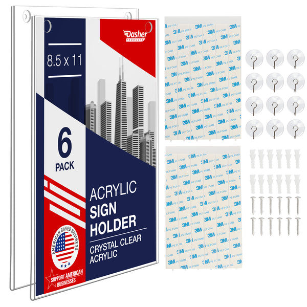 Acrylic Sign Holder 8.5 x 11 - Clear Frame Paper Holder with Multiple Mounting Options Included, Wall Mount Frame 8.5x11 inches, Perfect for Home, Office, Store, Restaurant, School and More (6 Pack)