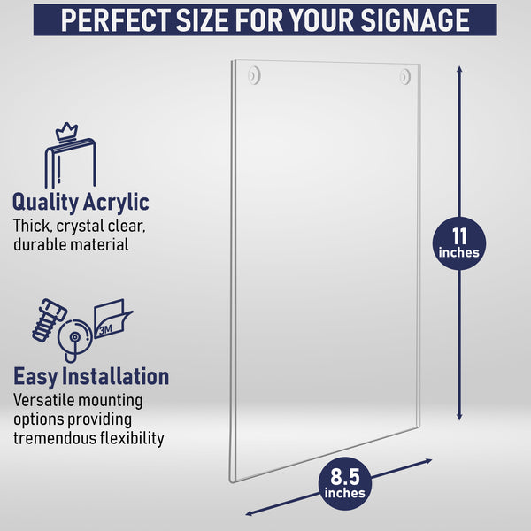 Acrylic Sign Holder 8.5 x 11 - Clear Frame Paper Holder with Multiple Mounting Options Included, Wall Mount Frame 8.5x11 inches, Perfect for Home, Office, Store, Restaurant, School and More (6 Pack)