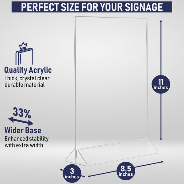 Acrylic Sign Holder 8.5 x 11 - T Shape Menu Holder with Easy Bottom Loading Design, 8.5x11 Plastic Sign Holder for Signs, Brochure, Flyer, Menu, Display, and More. Double Sided Display Stands (6 Pack)