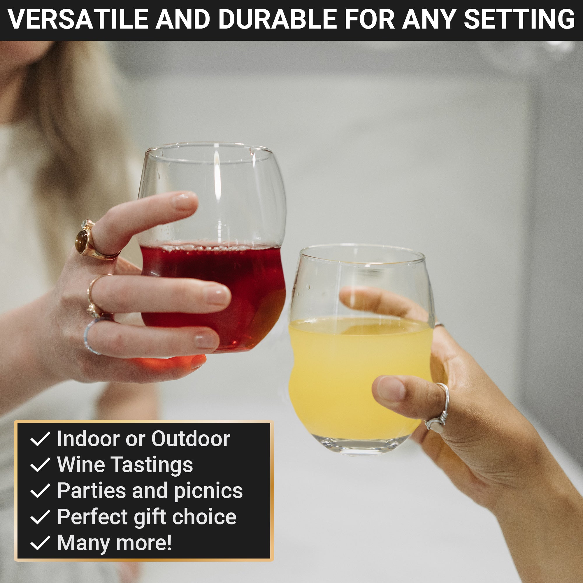Unbreakable Wine Glasses - 100% Tritan - Shatterproof, Reusable, Dishwasher Safe (Set of 4)