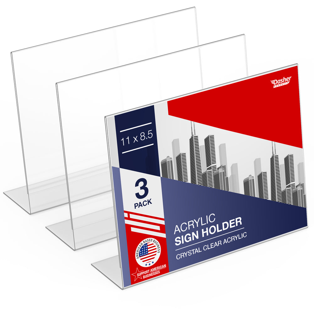 Slant Back Acrylic Sign Holder 11 x 8.5, 3 Pack, Acrylic Stands for Display, Landscape Ad Frames, Flyer Holder, Menu Holder Paper Stand, Table Sign Holders for Home, Office, Store, Restaurant