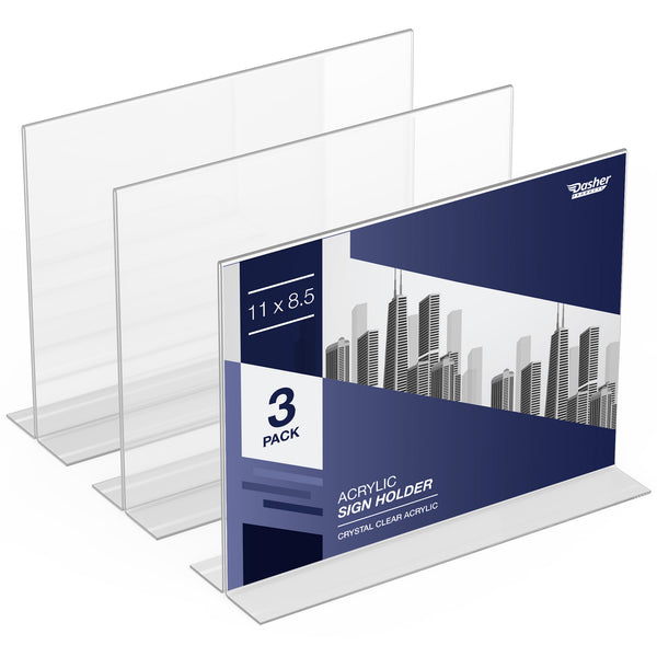 Acrylic Sign Holder 11 x 8.5 - Acrylic T Shape Table Top Display Stand, 3 Pack, Double Sided, Bottom Load, Landscape Style Menu Ad Frame. Perfect for Restaurants, Promotions, Photo Frames, Classroom