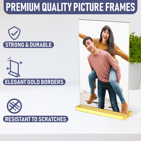 5x7 Luxurious Acrylic Gold Frames, 6 pack, Stunning Photo Displays, Enhance Your Event Ambience with Exquisite Gold Table Number Holders, Showcase Memories in Style with Elegant Gold Sign Holder