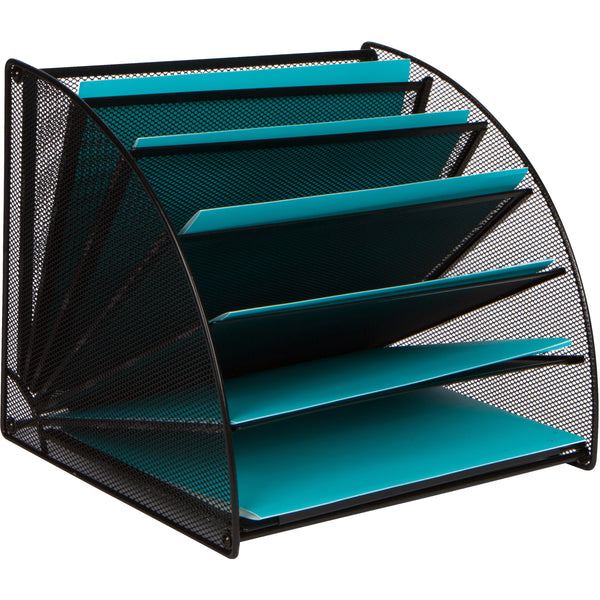 Mesh Office Organizer for Desk - Fan Shaped Desktop Organizer with 6 Compartments for Filing Paper, Bills, Letters. Desk File Organizer for Work, School, Office, Waiting Room, Classroom, and More