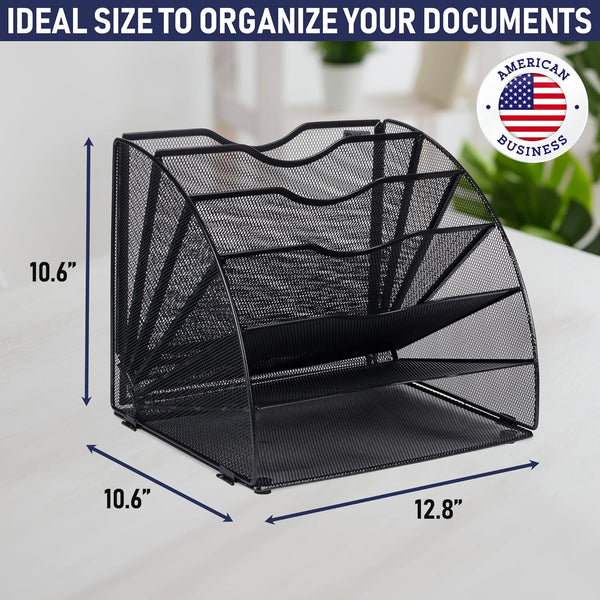 Fan Shaped Office Desk Organizers, 6 Compartments Office Supplies Desk Organizer for Storage and Filing of Paper, Bills, Letters, Folders, Binders. Multi-Functional Desk Organizers and Accessories