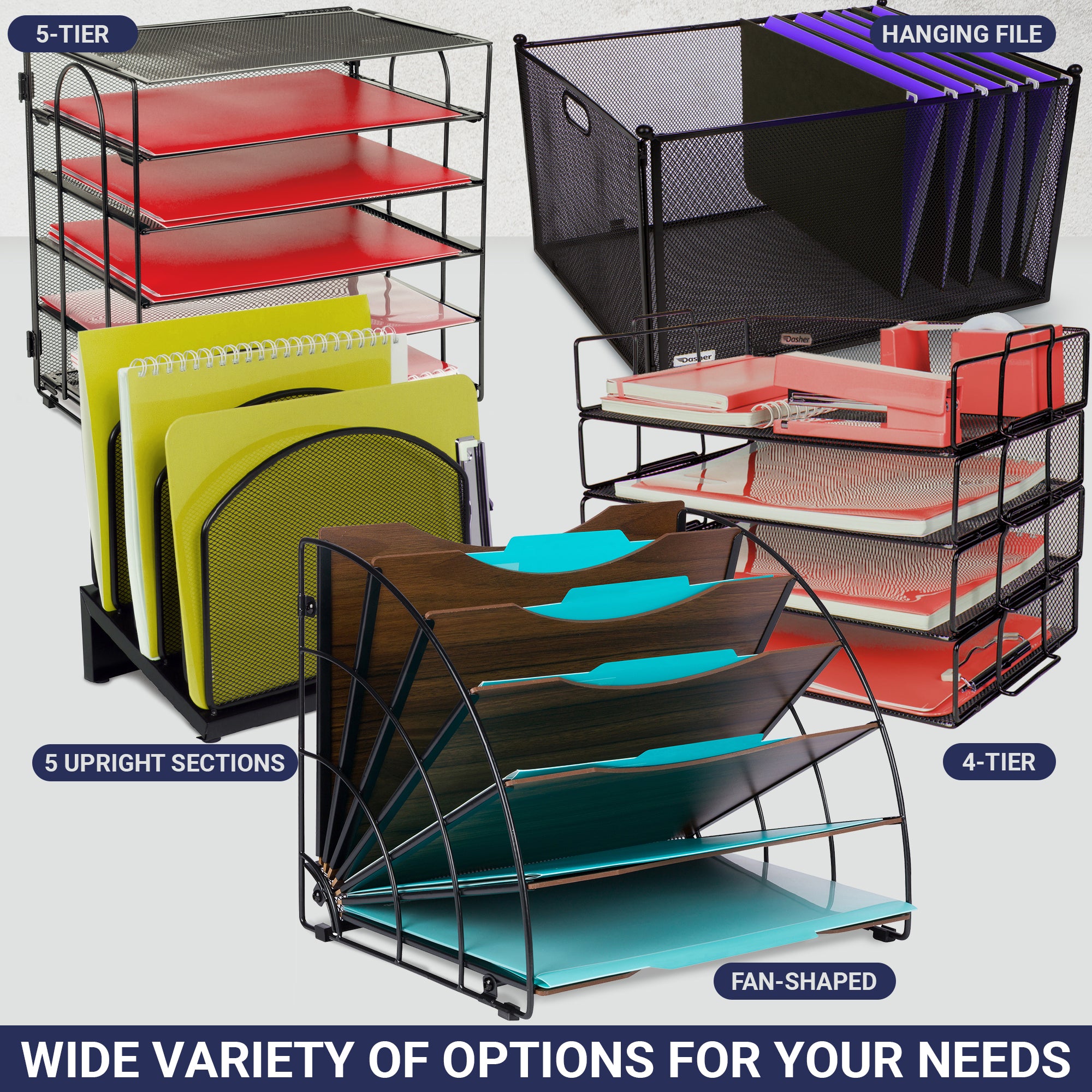 Fan Shaped Office Desk Organizers, 6 Compartments with Wood Patterned ...