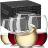 Unbreakable Plastic Stemless Wine Glasses 18 oz - 100% Tritan - Proprietary Anti Slip Design - BPA Free, Dishwasher Safe, Shatterproof - Heavy Duty Base and Extra Thick Glassware Tumblers - Set of 4