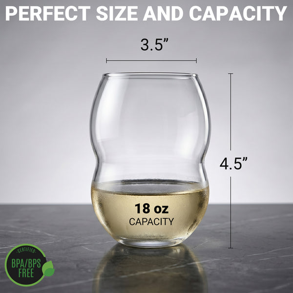 Unbreakable Plastic Stemless Wine Glasses 18 oz - 100% Tritan - Proprietary Anti Slip Design - BPA Free, Dishwasher Safe, Shatterproof - Heavy Duty Base and Extra Thick Glassware Tumblers - Set of 4
