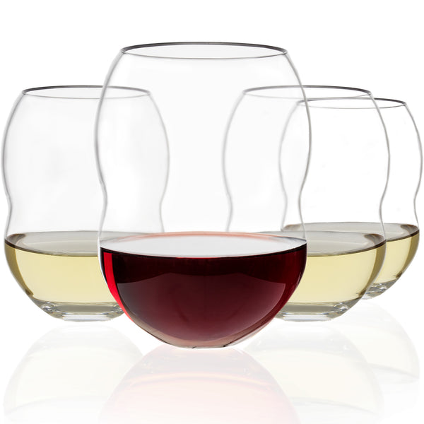 Unbreakable Plastic Stemless Wine Glasses 18 oz - 100% Tritan - Proprietary Anti Slip Design - BPA Free, Dishwasher Safe, Shatterproof - Heavy Duty Base and Extra Thick Glassware Tumblers - Set of 4