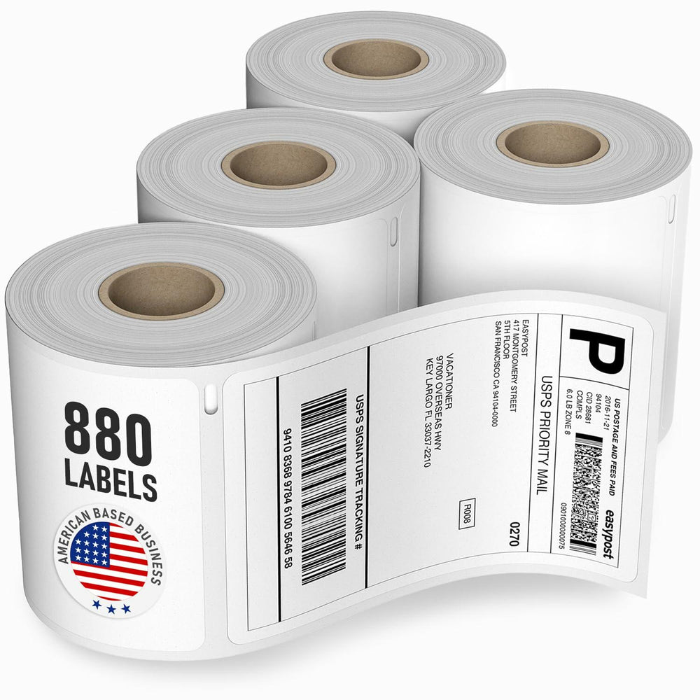 Dasher Products Thermal Shipping Labels with RFID Chip Compatible with Dymo LabelWriter 5XL 1744907 4x6 Internet Postage Labels, Water Resistant, Strong Adhesive, Perforated, 220 per Roll (4 Pack)