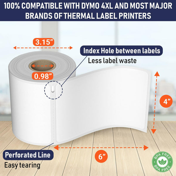 Shipping Labels Compatible with Dymo LabelWriter 4XL 1744907-4x6 Thermal Postage Labels, Water & Grease Resistant, Strong Adhesive, Perforated, BPA Free, 220 per Roll (2 Roll + Holder)